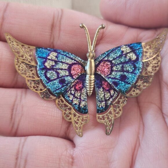 Vintage Pin BUTTERFLY Multi Color Brooch Women Jewelry Pin Unbranded - Picture 3 of 11
